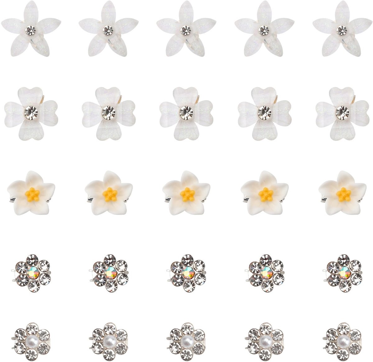 BRENZOOS - Set van 25 Witte Mini Bloemen Haarspelden met Strass