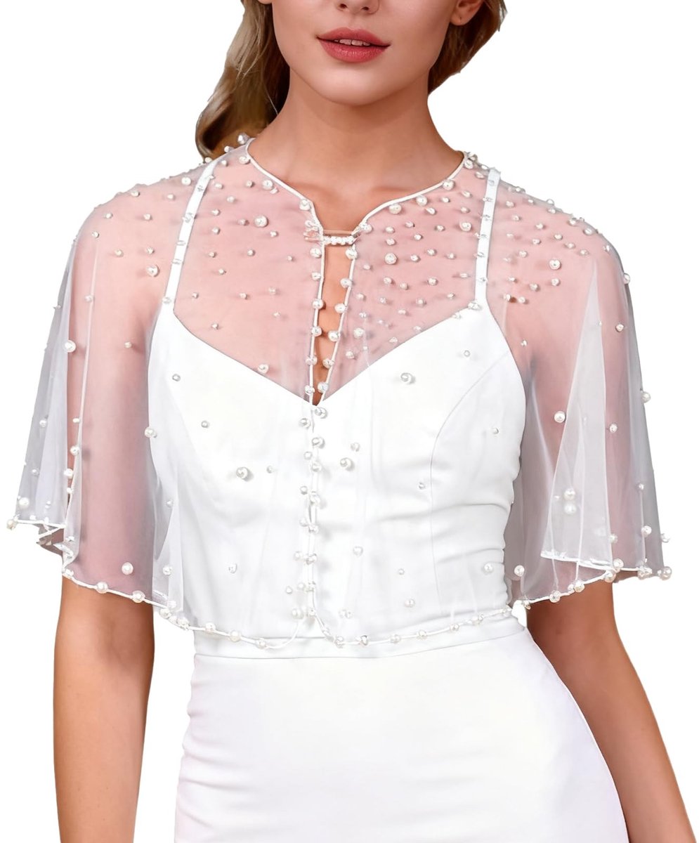 SOUQONE - Parelsjaal - Elegante sjaal - Zacht en zijdeachtig - Wit - Glinsterend - Perfect voor bruiloften - stijlvolle cape