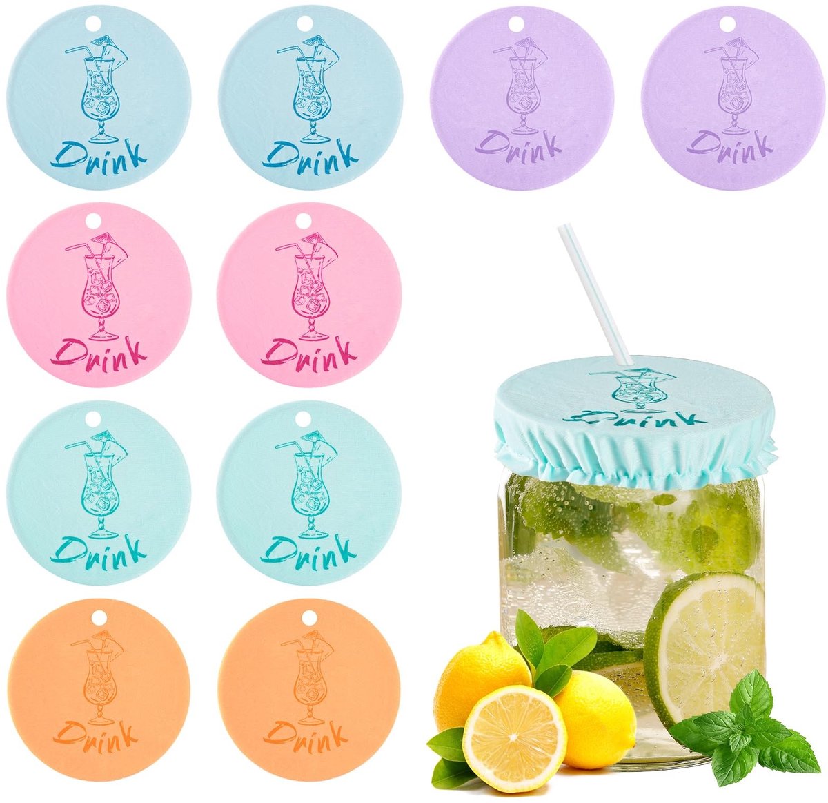 SMOAKEZ- Drink Cover 10 Stuks - Herbruikbaar - Scrunchies - Alcoholbescherming - Polyestervezel - 9 cm - Drankhoes