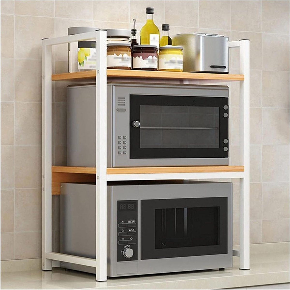 Magnetron rek - Keuken organizer - Keuken opbergen - Drielaags ontwerp - 53x35x80cm - Wit