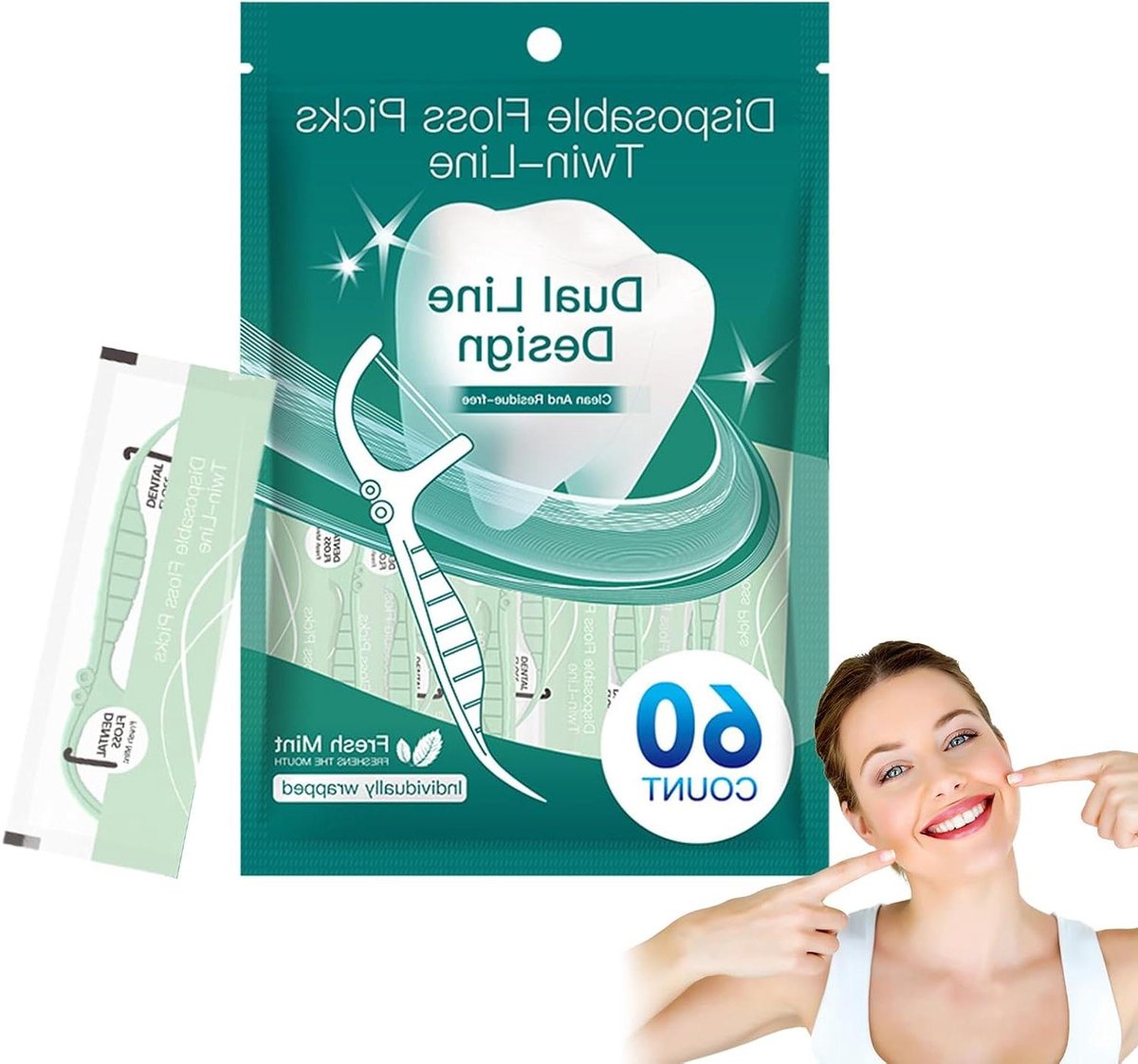 Tandenstoker met floss - Dubbel draad - Mondhygiëne thuis - Draagbaar en compact - 19 x 12.8 x 1 cm