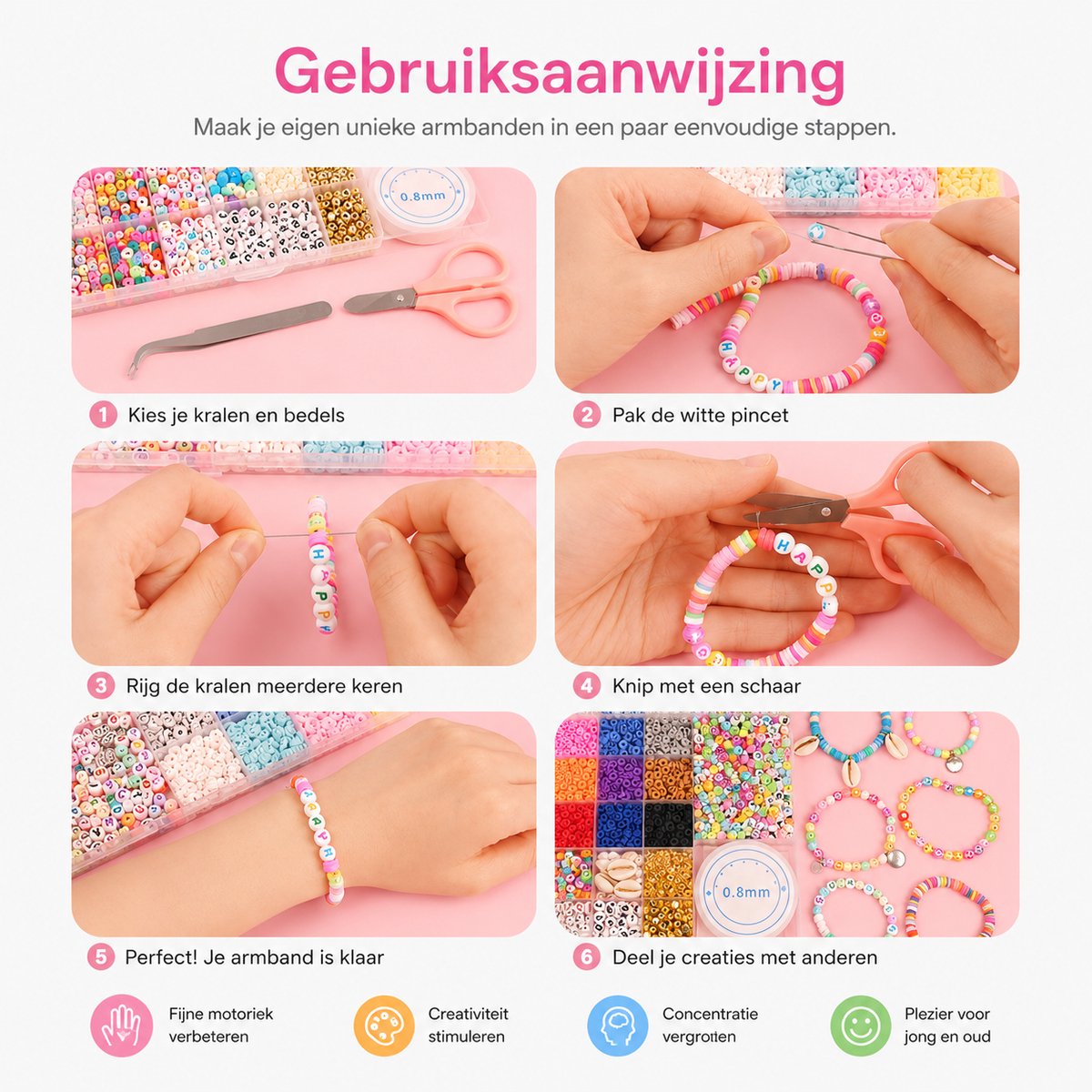 BOTC Sieraden Set - knutselen meisjes - armbandjes maken meisjes - Sprankelende Sieraden Maken Pakket - Kralen Set - 1050-Delig - Maak je eigen sieraden - Kettingen & Armbanden - Kralenketting Telefoon Meisjes & Dames — afbeelding 7