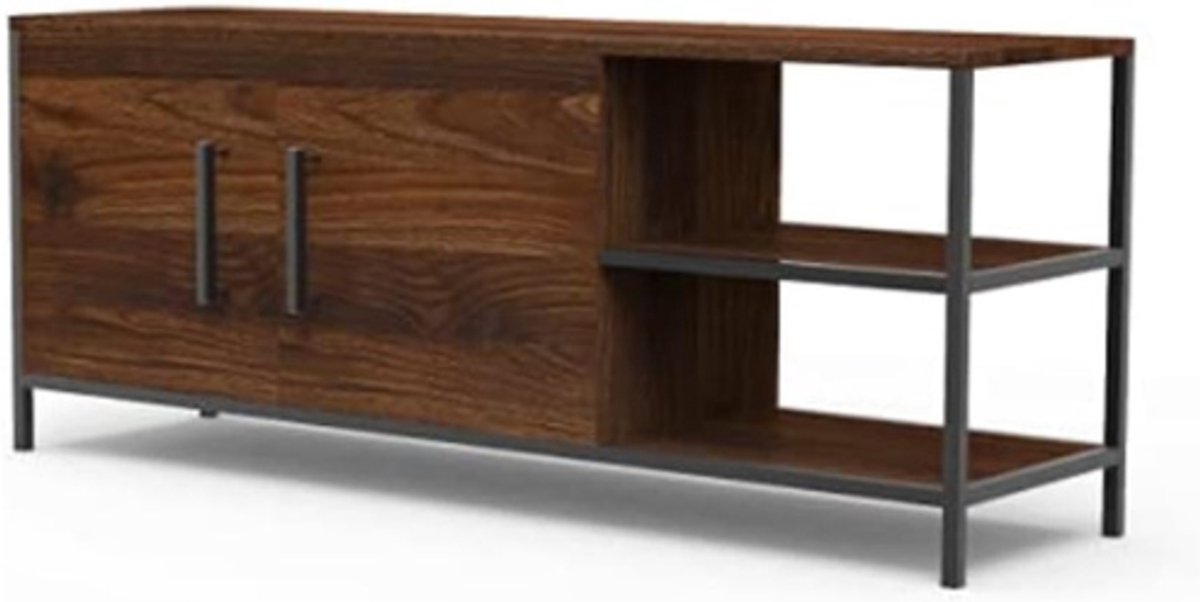 TV-standaardkast 110 cm voor 50 Inch TV - 2 Niveaus TV Meubel Met Open Opslag - Metalen Frame Met Verstelbare Plank - Anti-Kras Waterdicht TV Bureau - Rustiek Bruin 110x40x50 cm