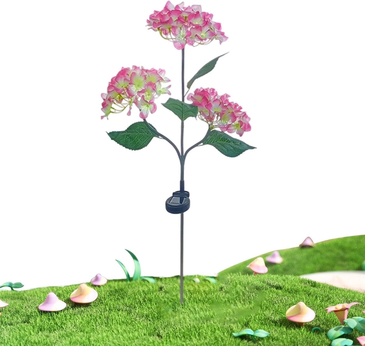 Op zonne-energie werkende lamp in de vorm van een hortensia - LED-zonnelamp met grondaansluiting, lichtgestuurde automatische schakelaar, geschikt voor tuindecoratie zoals terrassen en gazons - Roze