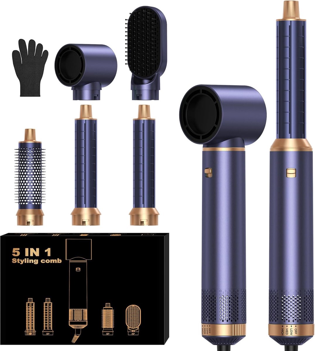 VHV - Airstyler - 5-in-1 haarstyler - Föhnborstel en krultang set voor krullen drogen stylen en gladmaken