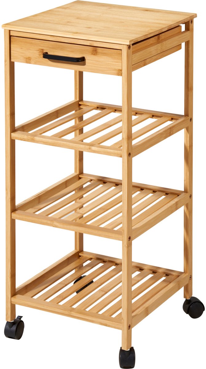 Bamboe keukentrolley FERO, 4 niveaus met lade, 30 x 30 x 73 cm, bamboe