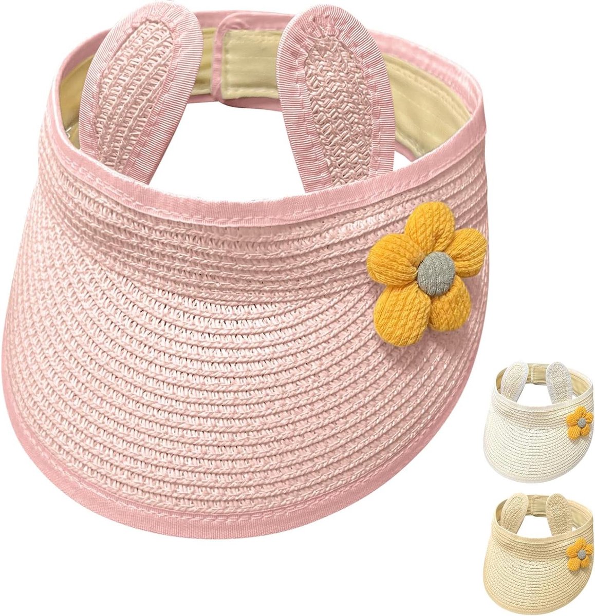 Baby Zonnehoed - Zomerse Kinderhoed - Strand Bescherming - Opvouwbaar Ontwerp - 45-50 cm - Wit Beige Roze