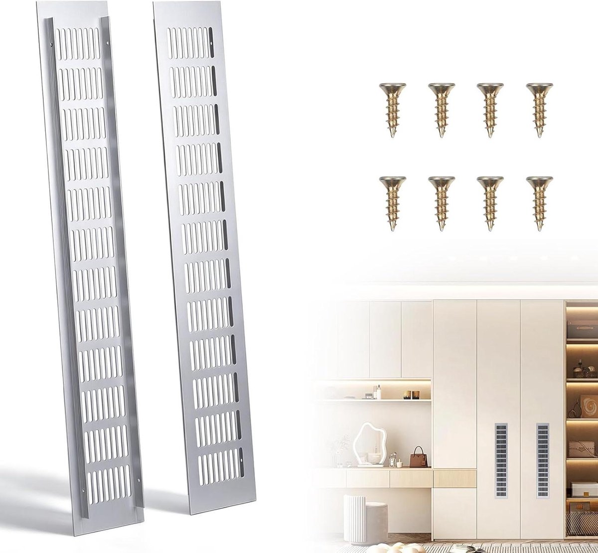 Ventilatieroosters - Luchtgaten - Kasten Ventileren - Corrosiebestendig Aluminium - 500 x 80 mm - Aluminiumkleur