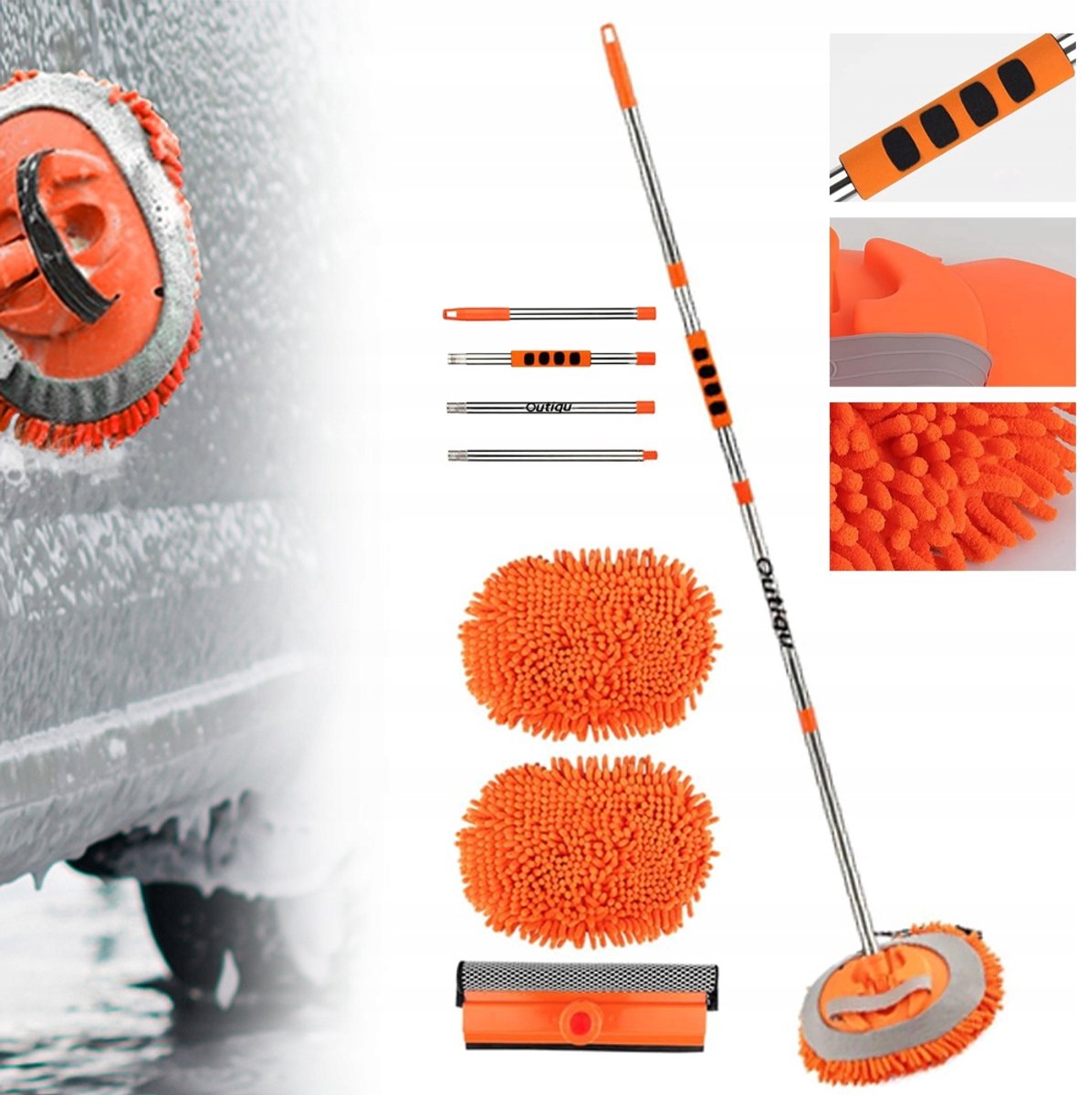 Auto wasborstel met telescoopsteel, 2-in-1 functie