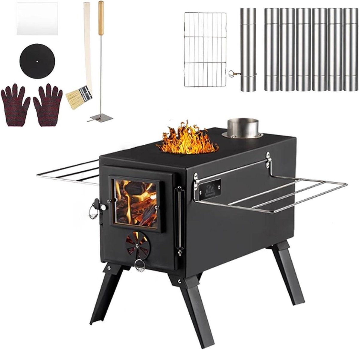 Draagbare Houtkachel - Buiten Koken - Kamperen Buiten - Snel Brandend Ontwerp - 6.6 kg - Zwart