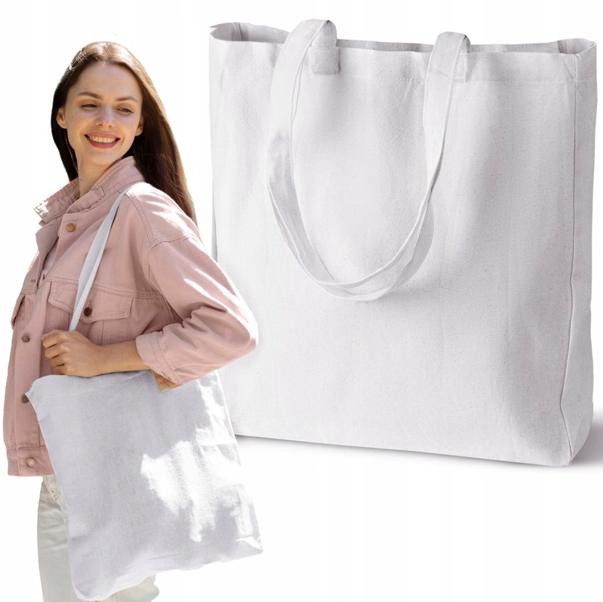 Witte Katoenen Boodschappentas 38x8x42 cm met Lange Handvatten (220g)