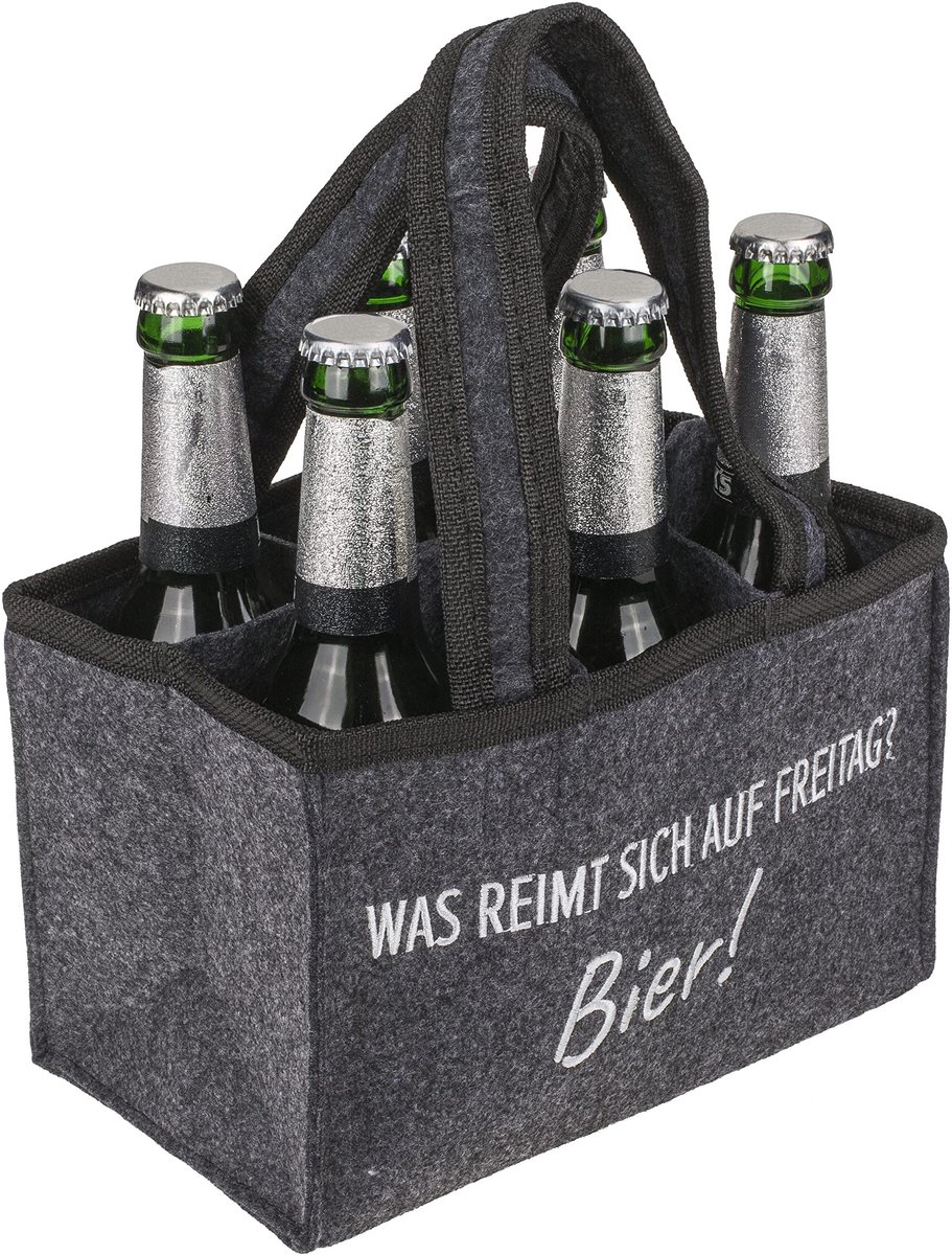 Dailygoods- Flessendrager Stijlvol - Flessentas voor 6 flessen - Biertas - Mannenhandtas - Hoogwaardig vilt - 24 x 15 cm