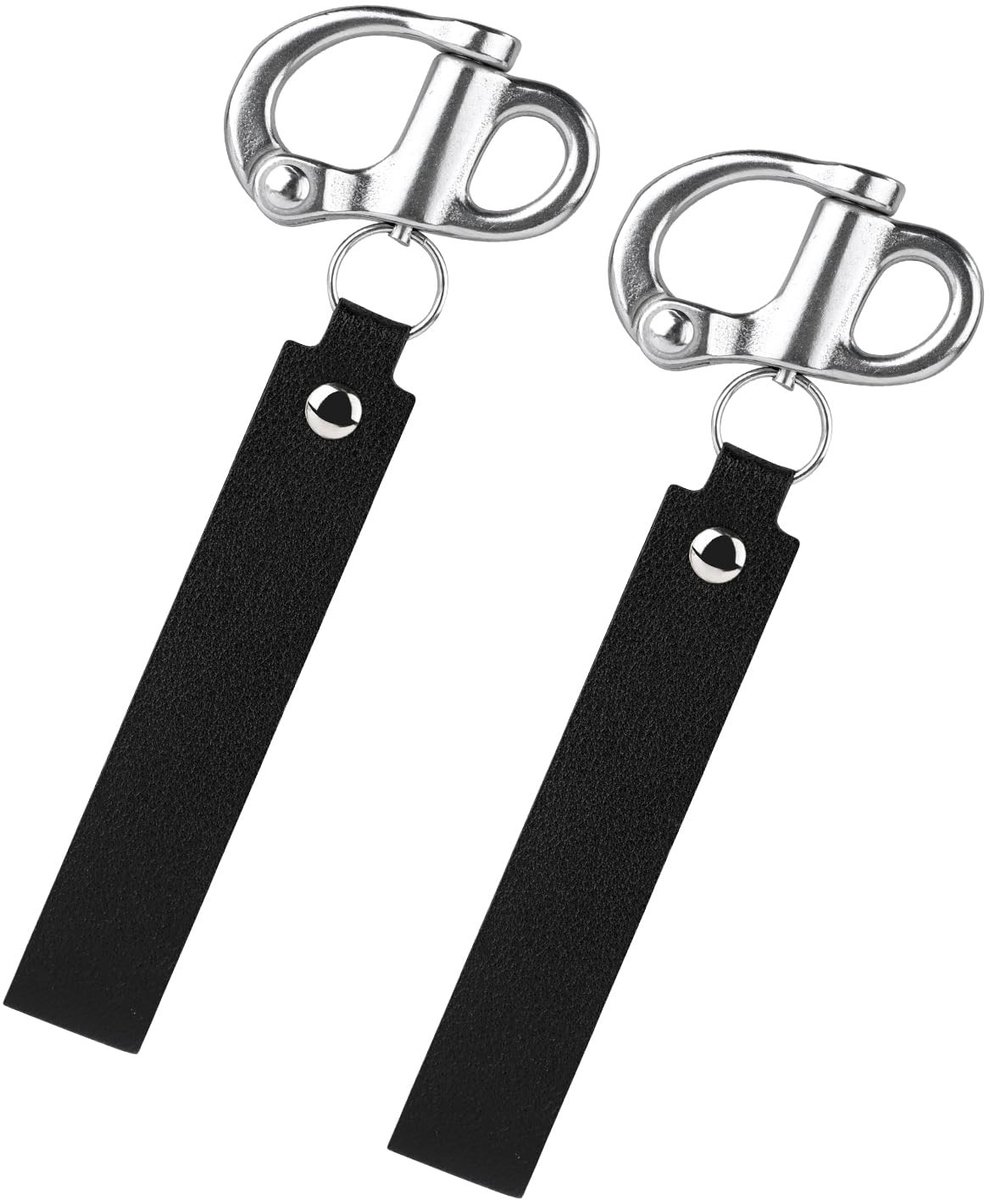 Dailygoods- Snelontgrendelingsbeugel 2 stuks - Roestvrij Staal - Leren Koord - Kliksluiting - Brandweeraccessoires - 11x5,2 cm - Beugelclip