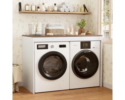 Wasmachinekast - Drogerkast Meubel - Ruimte Organiseren - Groot Werkblad - 60 x 128 x 97 cm - Bruin Wit