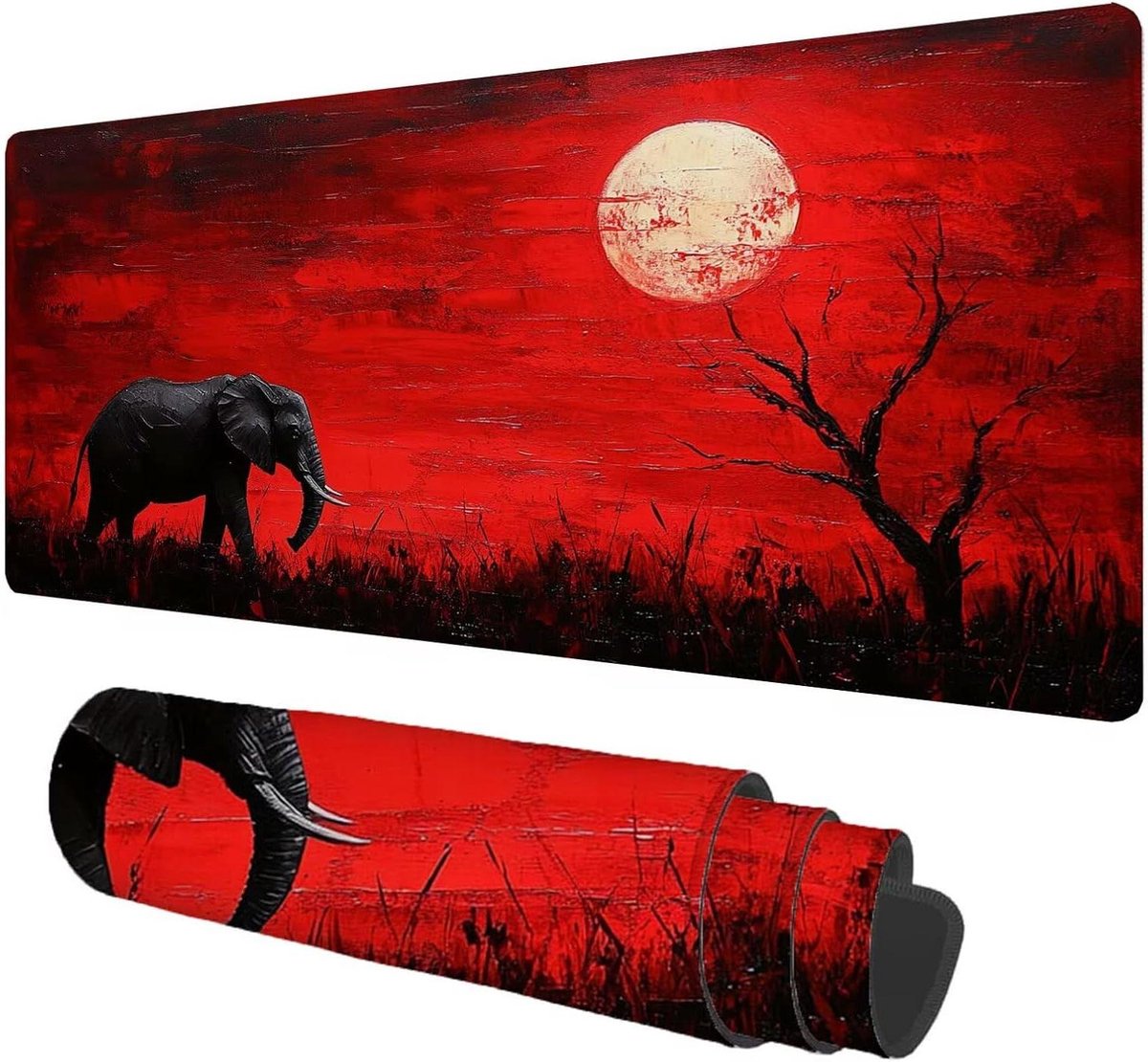 Grote Muismat - Bureauonderlegger Toetsenbordmat - Comfortabel Werken - Antislip Rubberen Onderkant - 150x80 cm - Olifant Maan