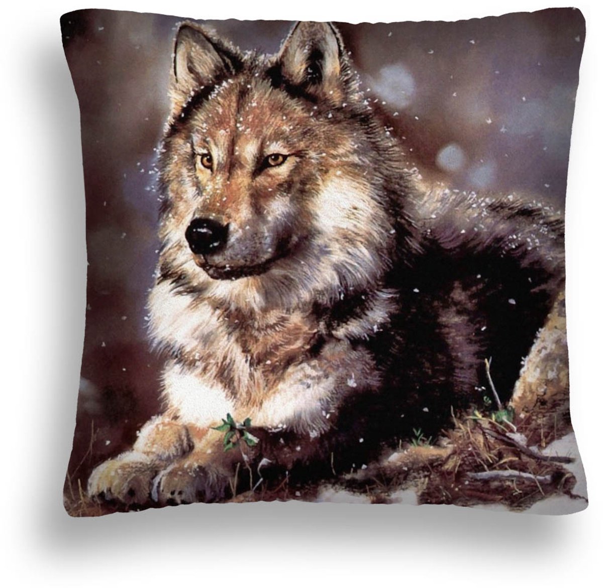 Decoratieve kussen wolf 70x80 cm, schilderachtig portret, bruin