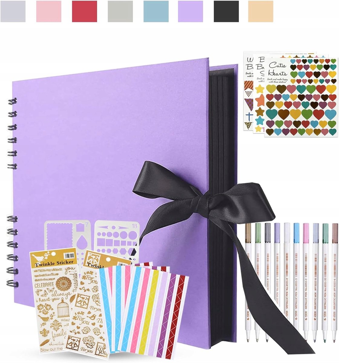 DIY Fotoalbum Paars met 80 Zwarte Pagina's & Pennenset