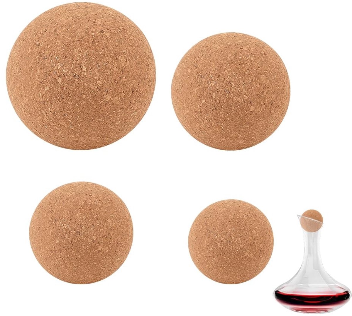Houten Wijnfleskurk Ballon Set - 4 Maten Decanteerkurk Vervanging