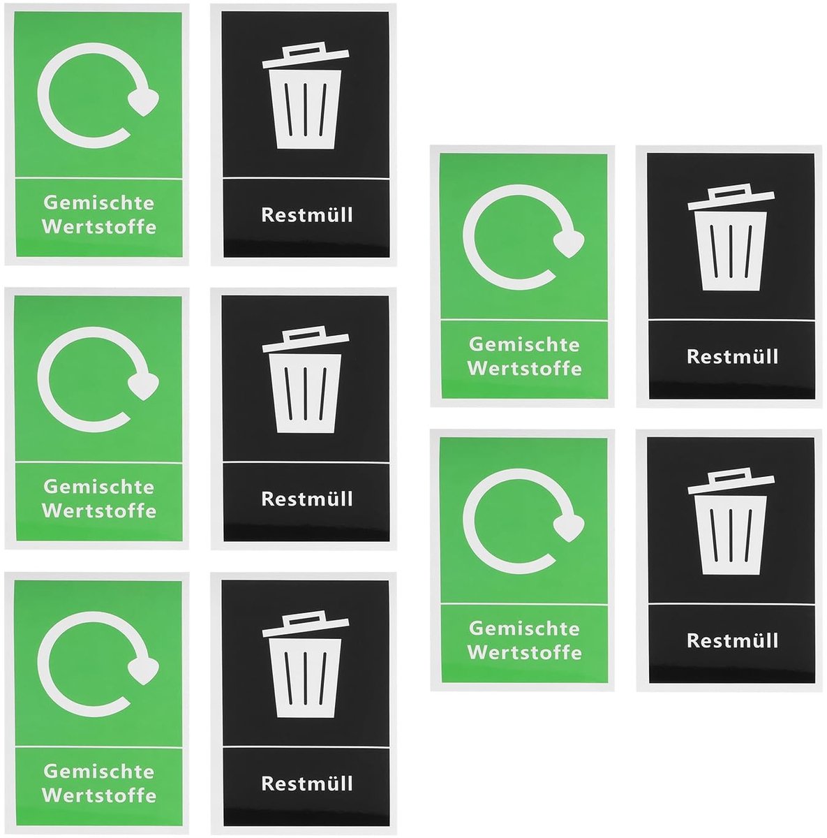 Dailygoods- Recyclingbakken stickers 10 stuks - Zelfklevend - Waterdicht - Algemene afvalstickers - Gemengde recycling - 150 x 100 mm