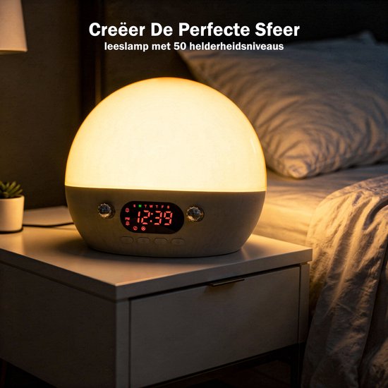 Inga Smart Wake up Light with Wifi App & Bluetooth-luidspreker - Lichtwekker - Zonsopgangwekker - Digitale wekker met 11 White Noise Sound Machine voor kinderen en volwassenen van Inga — afbeelding 5