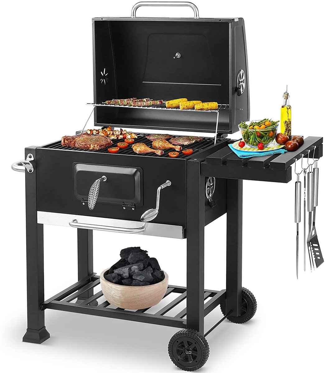 Jently barbecue - houtskoolbarbecue - kolenbarbecue - grill op houtskool - tuin barbecue - 3 grillroosters - houtskoollade - zwart