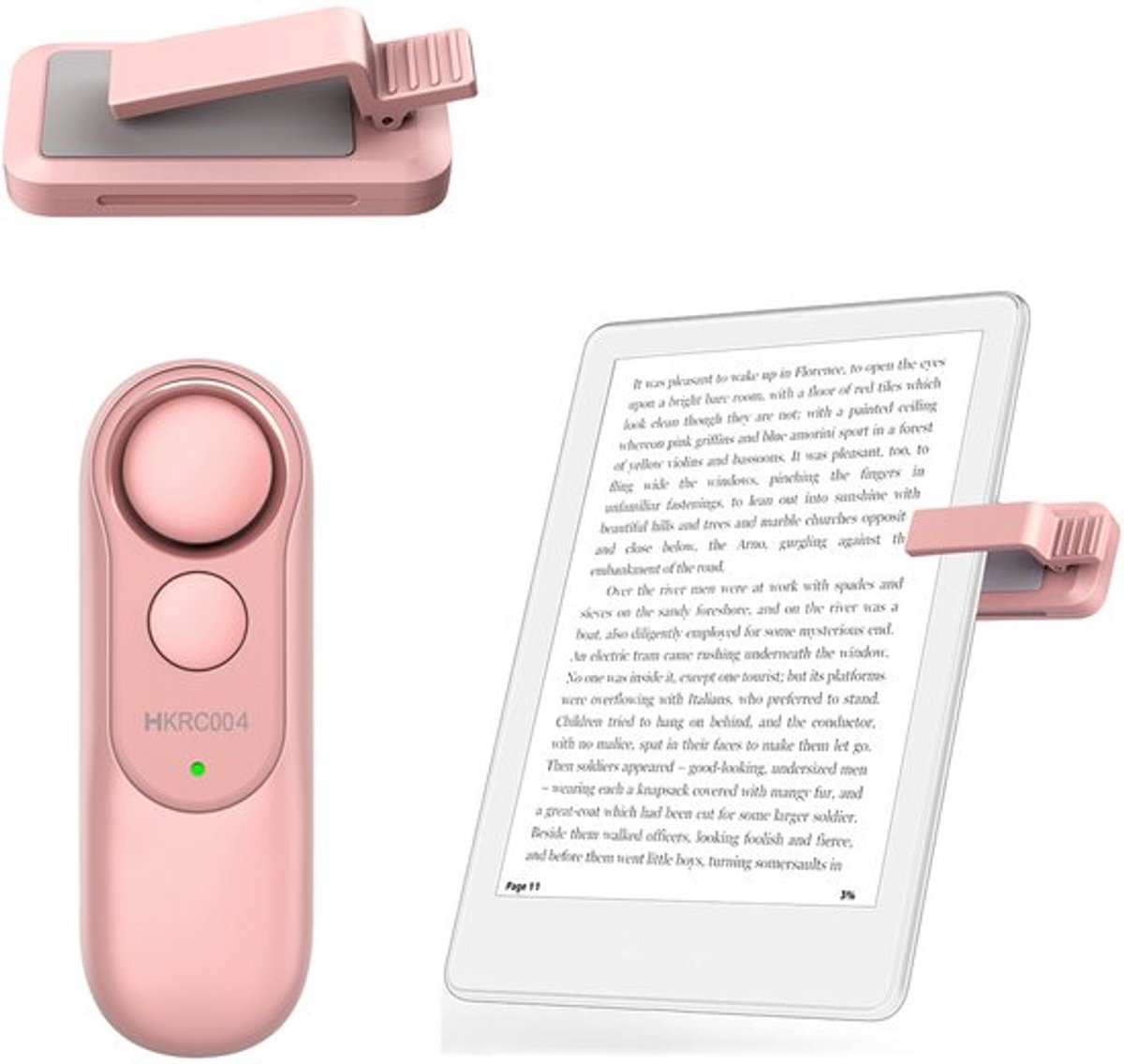 Geschikt voor Kindle Paperwhite, iPad, tablet en e-readers, bladwijzer, e-reader bladwijzer, draagbare afstandsbediening, draadloze afstandsbediening, bladwijzerapparaat, roze