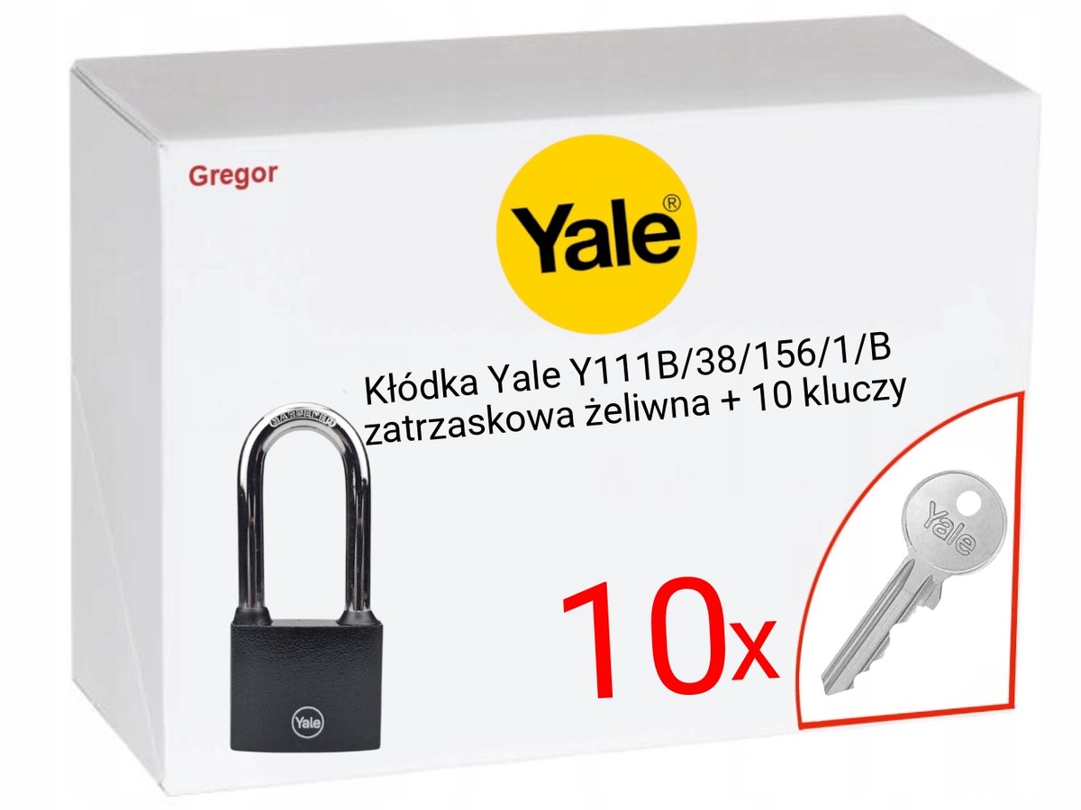 Yale Kettingslot Y111B/38/156/1/B Gietijzer met Verlengde Beugel + 10 Sleutels