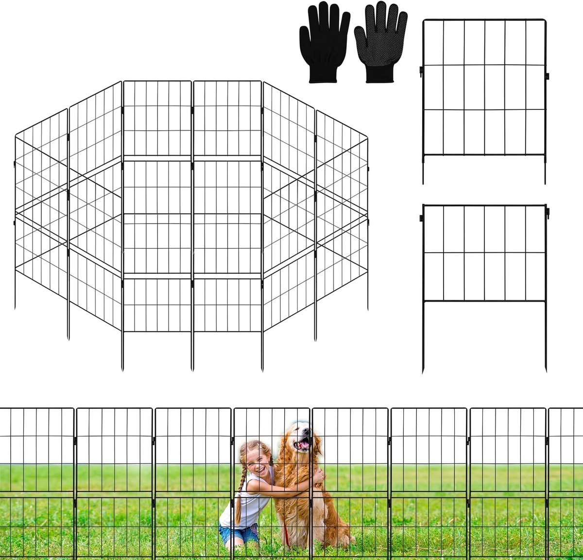 Dailygoods- Tuinafsluiting 10 Stuks - Decoratieve Metalen Tuinafsluiting - Dierenhek - Tuinrand voor Terras - Hondenhek - Roestvrij Staal 81 cm (H) x 32 cm (B) - Tuinhek
