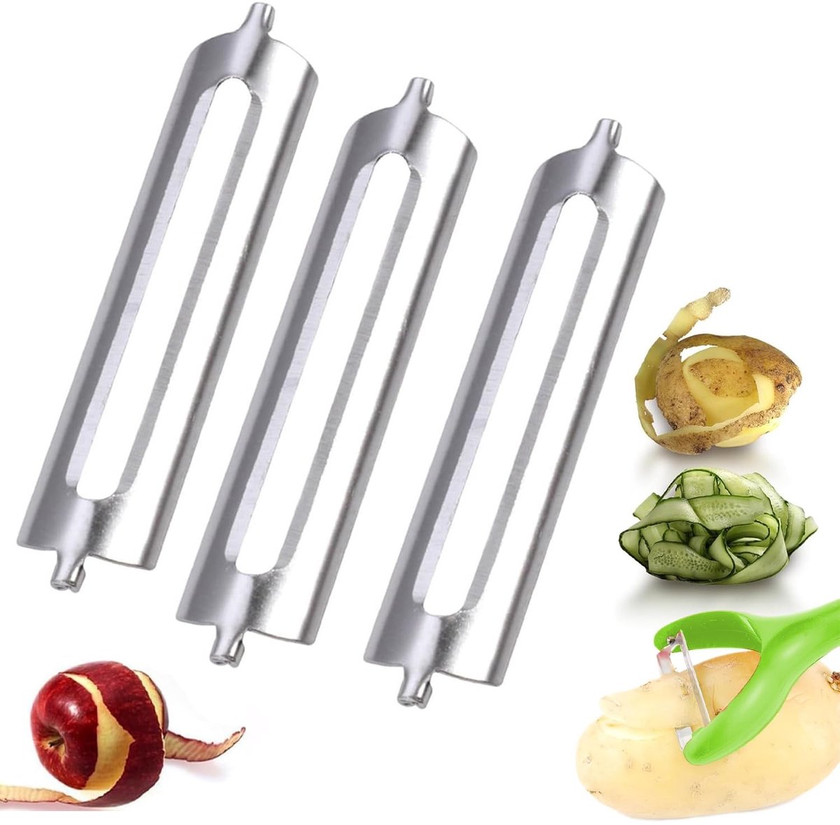 Dailygoods- Dunschiller Professionele Kwaliteit - Reservemessen - Roestvrij Staal - Set van 3 - Vlakschiller - Schilmesjes - Schilmes