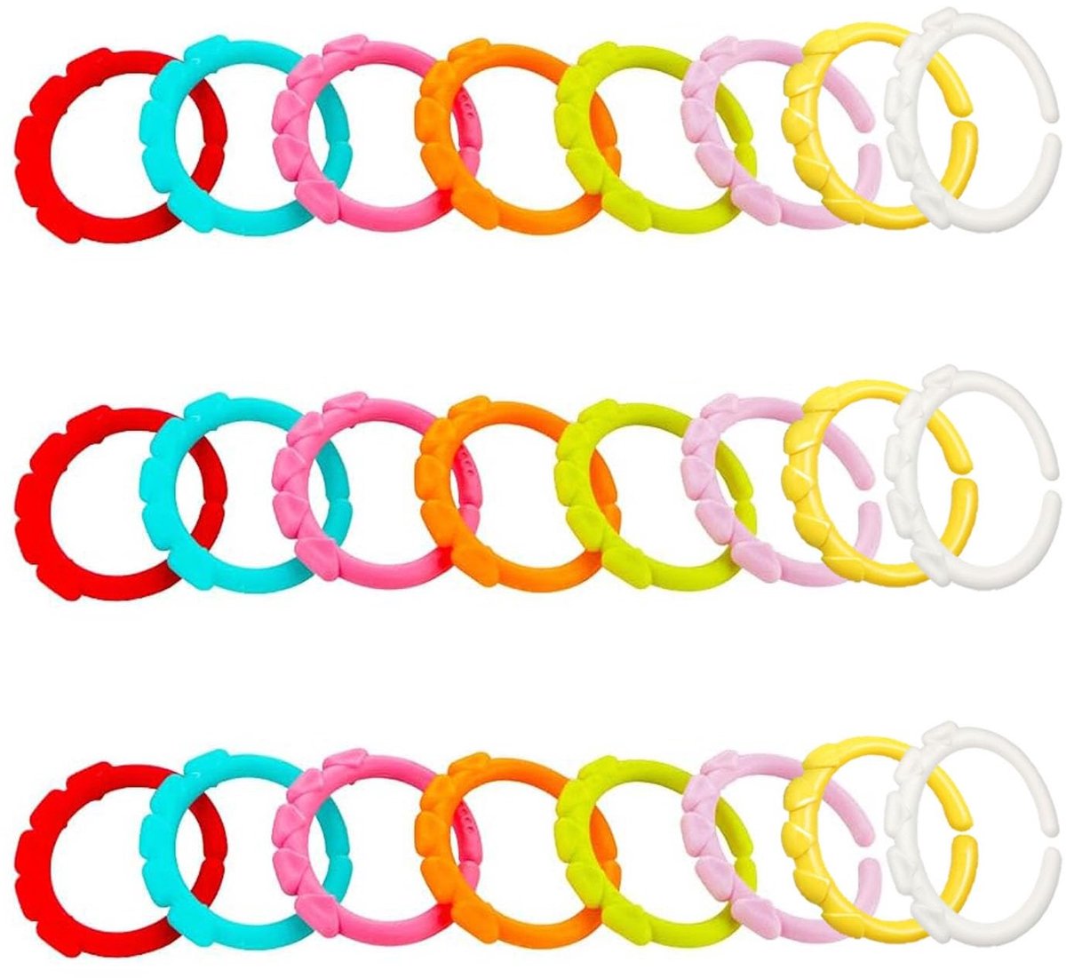 Dailygoods- Trainingsspeelgoed Duurzaam - Ringen/Wandelwagenhaken/Rammelaars - Baby Speelgoed - Kauwband - Hoogwaardig PP-Kunststof - Vrij van Schadelijke Chemicaliën - Babyspeelgoed