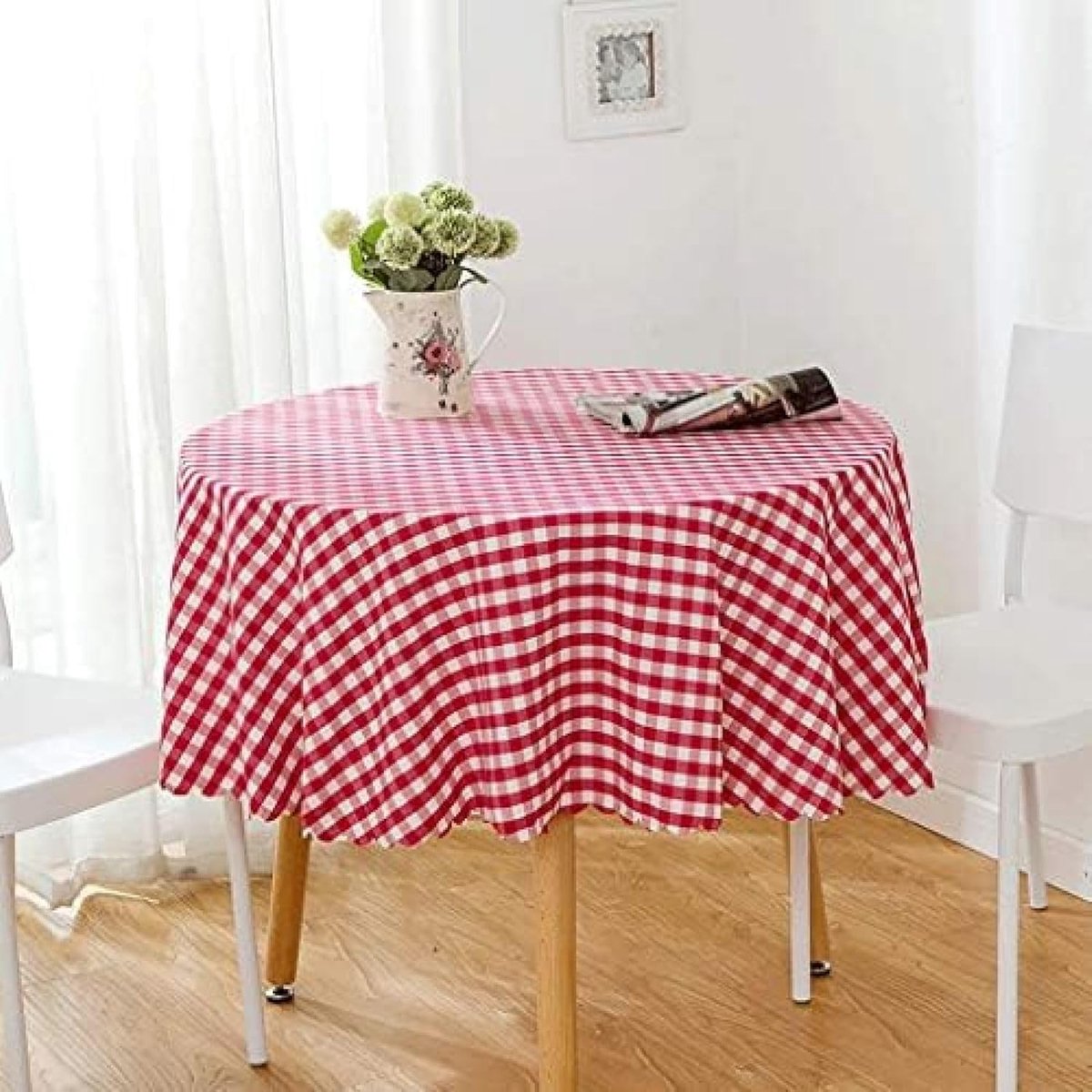 Ronde Tafelkleden - Cirkelkleed Outdoor - Tafel Beschermen - Wasbaar Katoen Linnen - Diameter 140cm - Lichtblauw