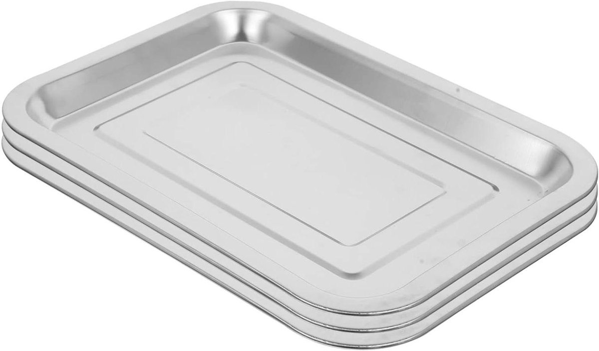 Bakplaten Set - Ovenschalen Roosters - Koekjes Bakken - Superspiegelafwerking - 3 Stuks 27x20cm - Zilver