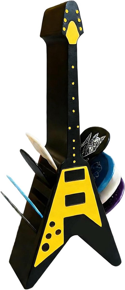 Plectrumhouder Gitaar - Accessoire Muzikant - Orde Houden - Uniek Design - 12 cm - Geel Zwart