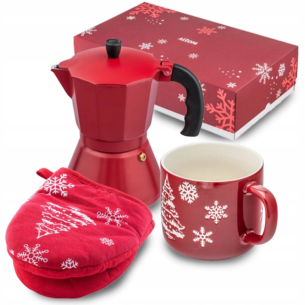 Altom Design Koffiezetter Set met Mok & Keuken Tong - Rood