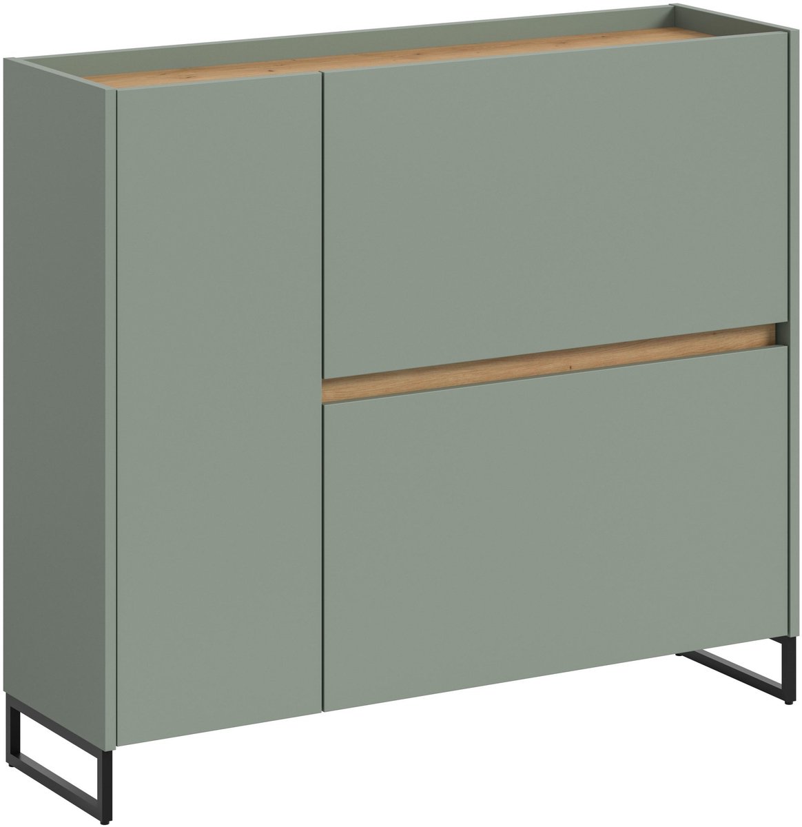 Furnilux Schoenenkast in Salie en Eiken - Opbergoplossing voor 12 paar schoenen op wielen - 97x110x32cm