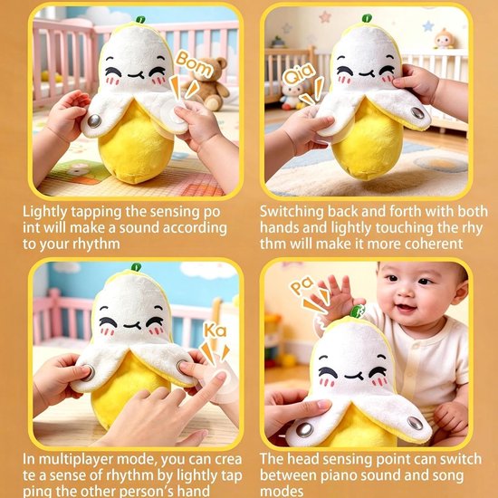 Muziek Pluche Speelgoed - Interactieve Knuffel - Sensorische Stimulatie - Huidvriendelijke Stof - 17 cm - Geel — afbeelding 3