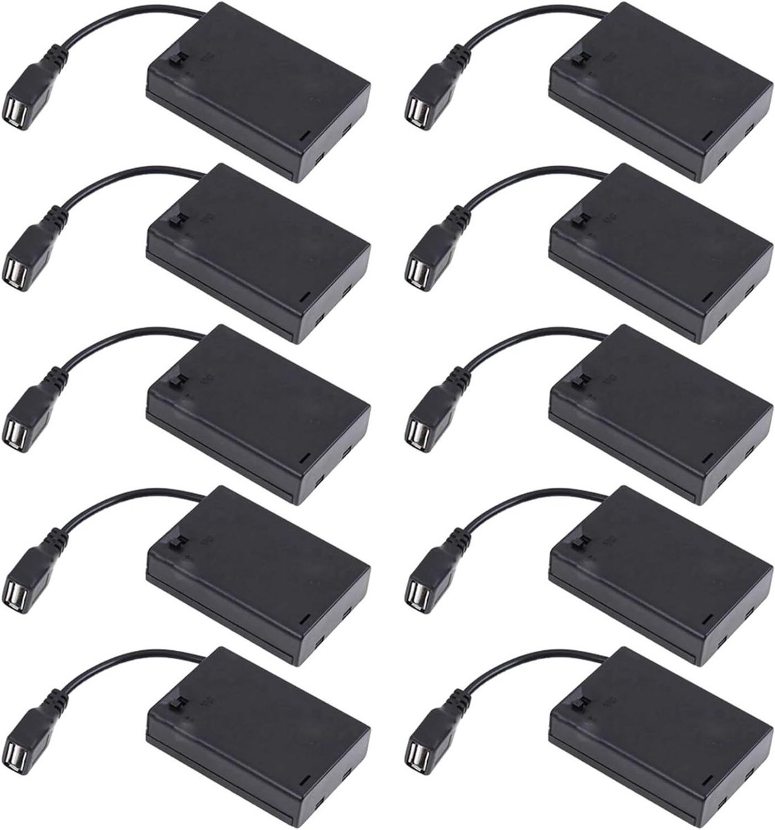 Batterij Houder - Batterij Doos - LED Verlichting - Met USB Connector - 10 Stuks - Zwart
