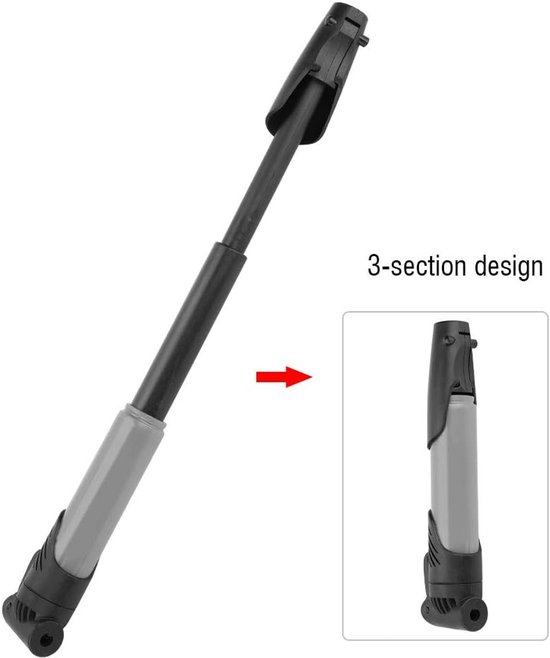 Fietsluchtpomp - Mini pomp - Banden oppompen - Compact en duurzaam - 19.5 cm - Grijs — afbeelding 4
