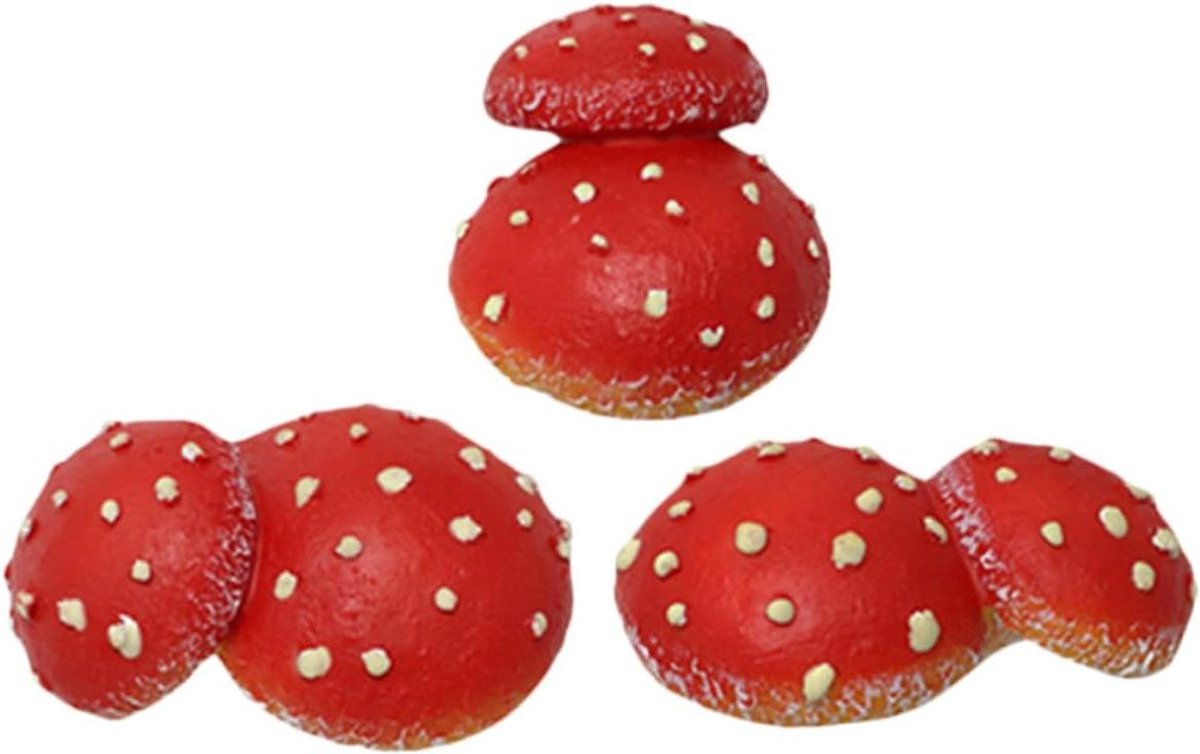 Miniatuur Mushroom - Tuindecoratie Figuren - Miniatuur Tuin - Realistische Vorm - 3 Stuks - Rood