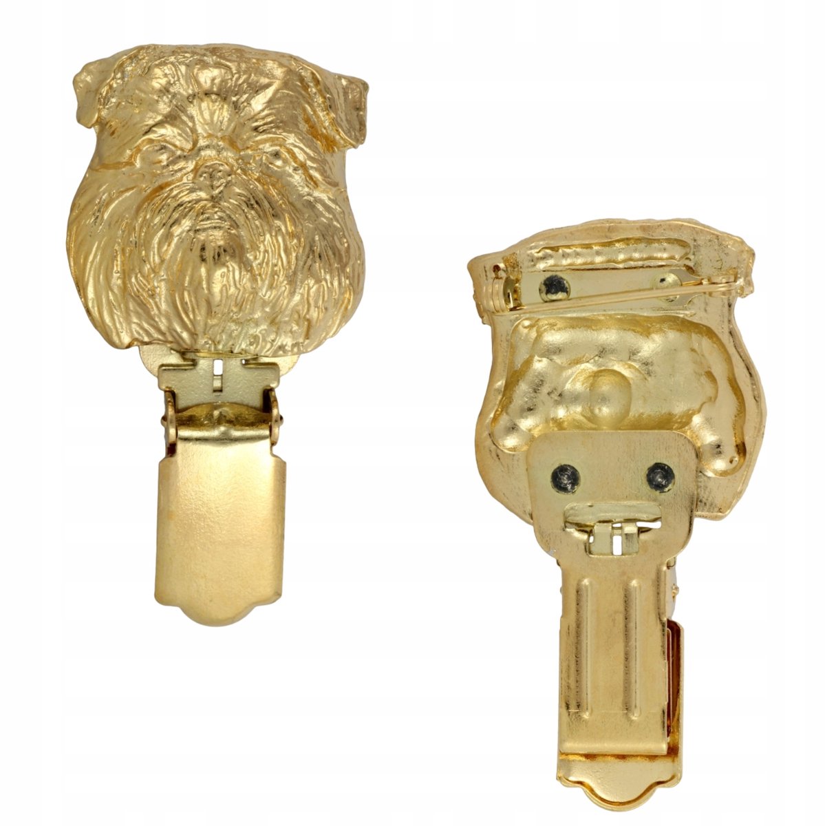 Vergulde Brussels Griffon Brosche met Clip - Startnummer Houder