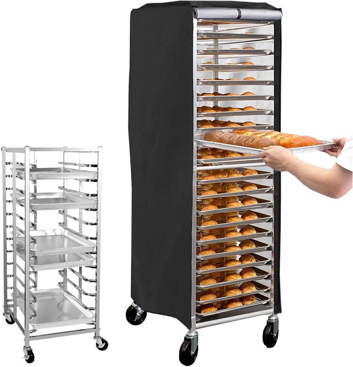 Bakkerijrekhoes - Broodrek beschermhoes - Voedsel beschermen - Eenvoudige installatie - 163 x 72 x 59 cm - Zwart