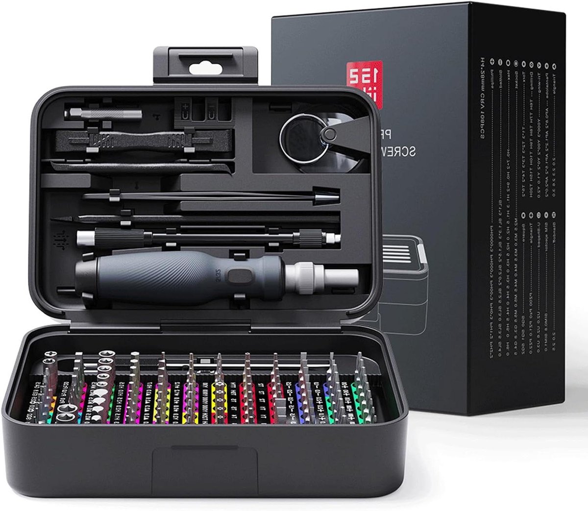Schroevendraaierset 132-delig - Reparatieset Precisie - Elektronica Repareren - Dubbellaags Opbergsysteem - 16 cm Lengte - Zwart