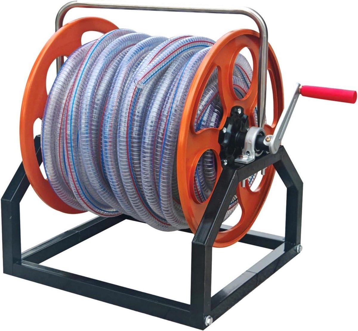 Metalen Slanghaspel - Slanghouder - Tuinonderhoud - Draagbaar en Stationair - 50 Meter Capaciteit - Oranje met Zwart