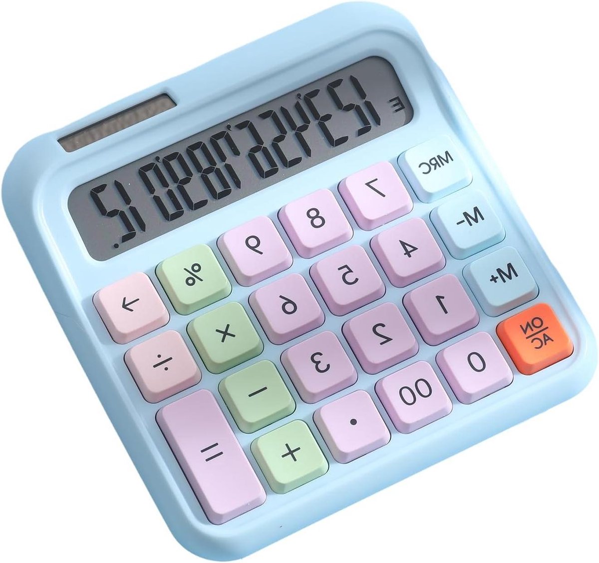 Mechanische rekenmachine - Bureaublad calculator - Dagelijkse berekeningen - Mechanisch toetsenbord - 12 cijfers - Blauw
