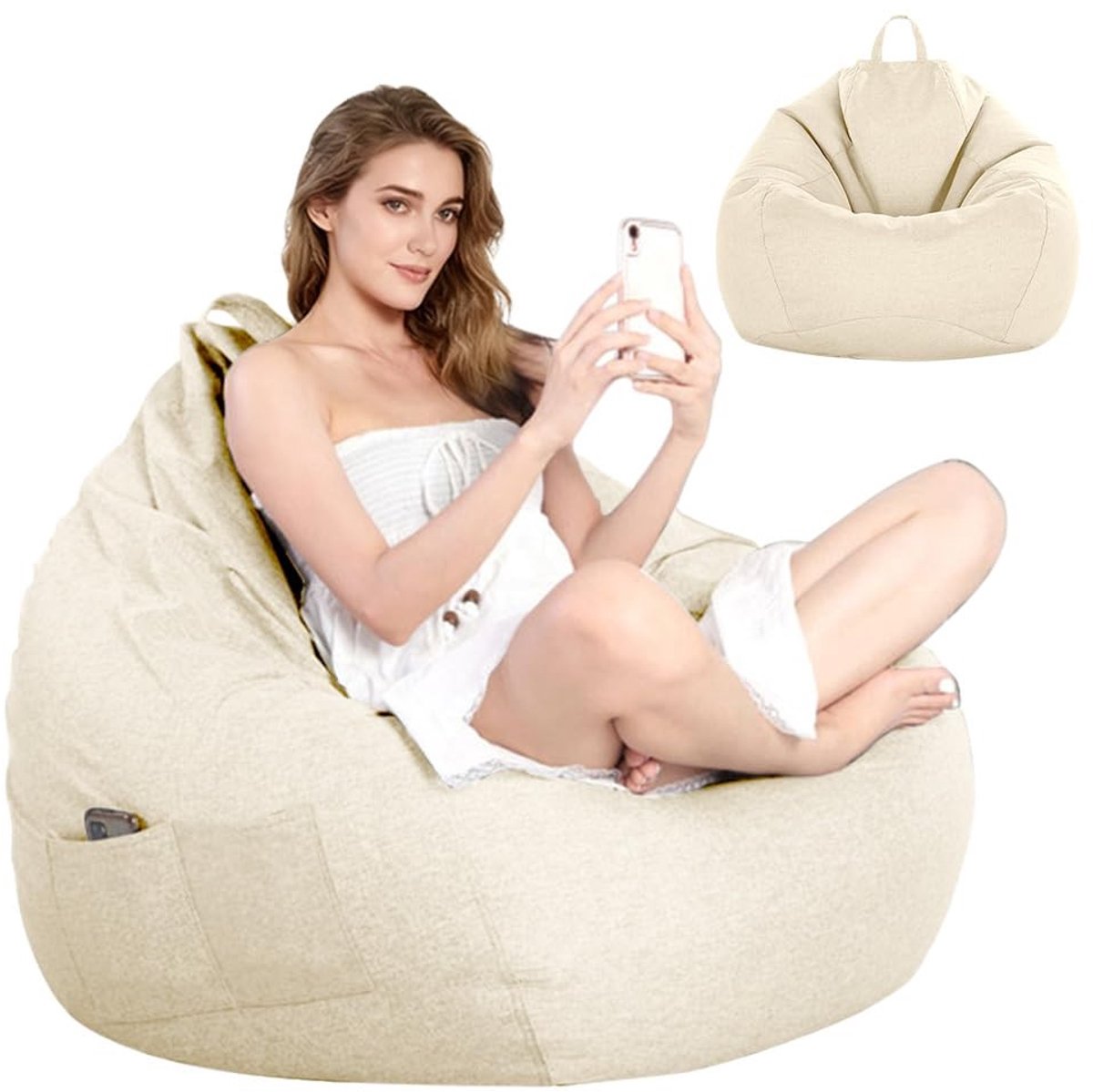 Dailygoods- Zitzak XL - Zitzakhoes - Gaming Zitzak - Zitzakstoel - Opbergtas - Katoen/Linnen Materiaal