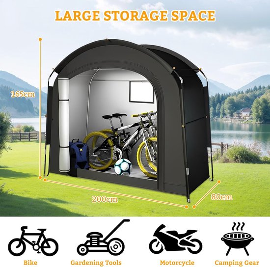 Fietstent - Schuurtent - Fietsbescherming - Waterdicht - UV-bestendig - 200x80x165 CM - voor 1 tot 2 Fietsen — afbeelding 4