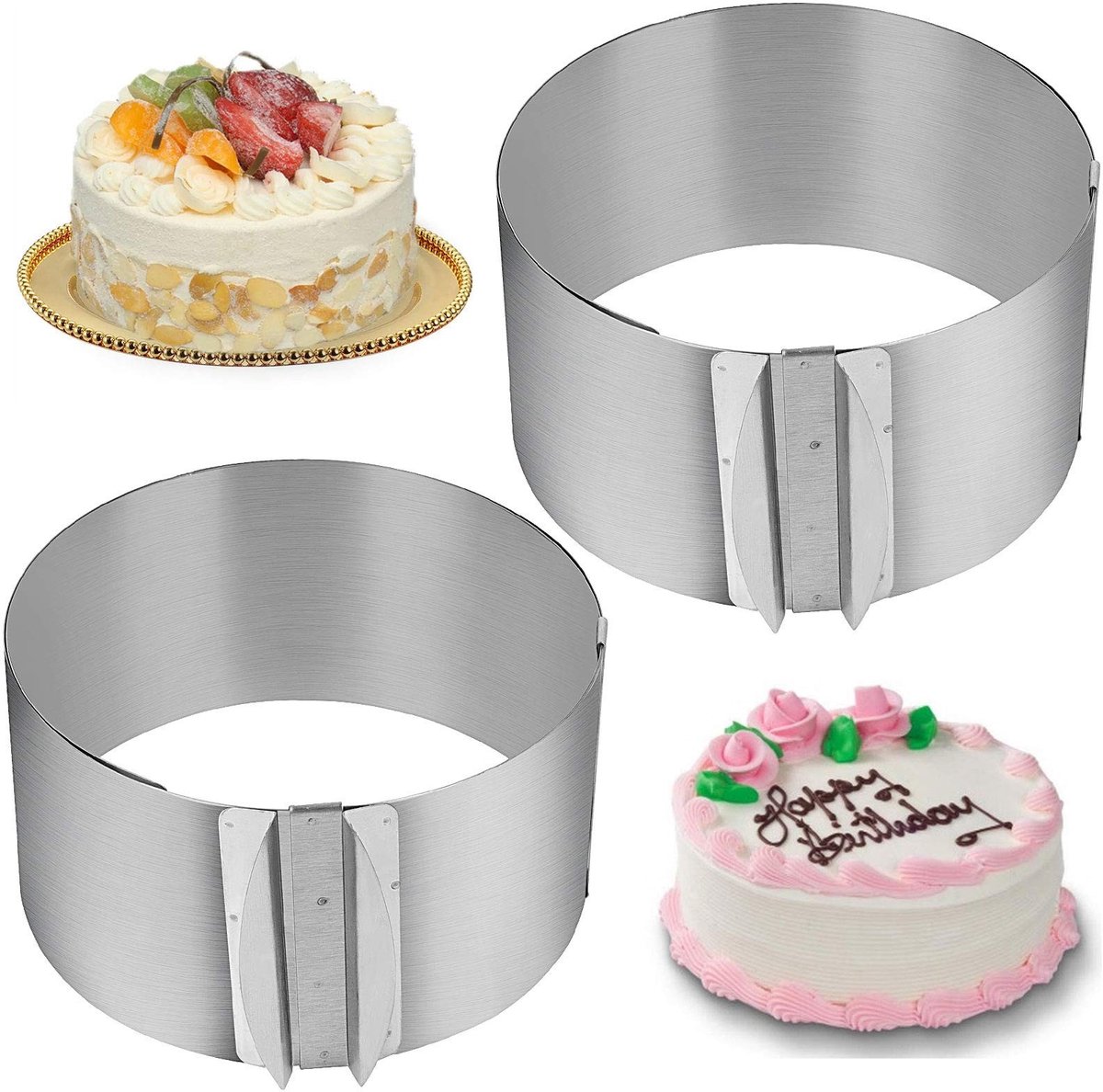 Dailygoods- Cakevorm RVS - Verstelbaar - Ovenbestendig - Diepvriesbestendig - Bakvormen - Bakbenodigdheden - Set van 2 - Bakvorm
