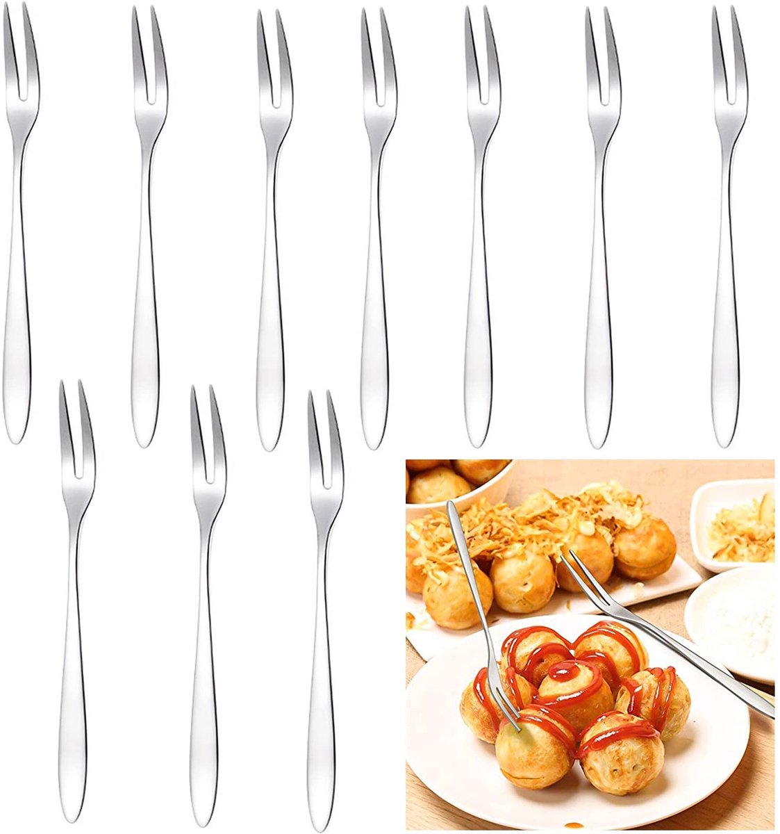 Dailygoods- Dessertvork 10-Delig - Roestvrij Staal - Fruitvorken - Taartvorken - Eten - Keuken - Gezond en Veilig Materiaal - Fruitvork