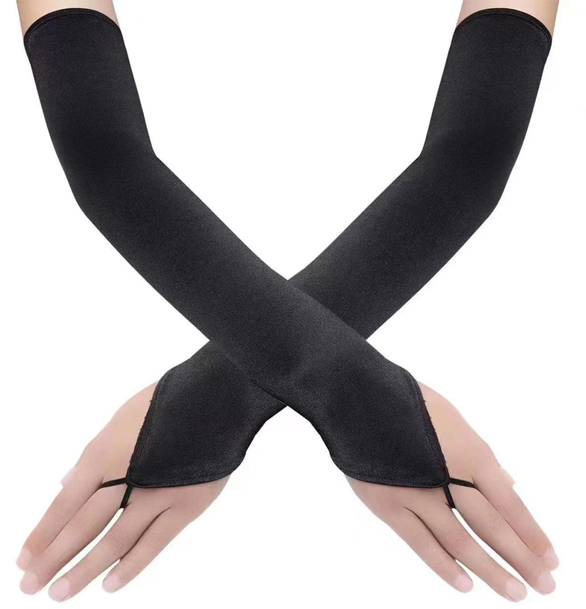 Dailygoods- Handschoenen Dames Vingerloos - Lange Satijnen Handschoenen - Vintage/Retro - Bruiloft/Feest - Eén Maat - Elegant Design - Opera Handschoenen