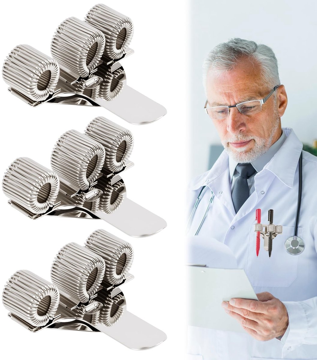 Dailygoods- Pennenhouder Drievoudig - Roestvrij Staal - Metalen Zakclip - 3 Stuks - Lichtgewicht - Voor Professionele Gebruik - Penclip